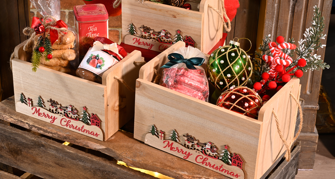 Packing Christmas gift baskets